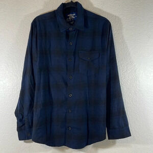 BOTTOMS OUT OUTDOOR COLLECTION FLANNEL PLAID SHIRT BLUE & BLACK SIZE MEDIUM NEW